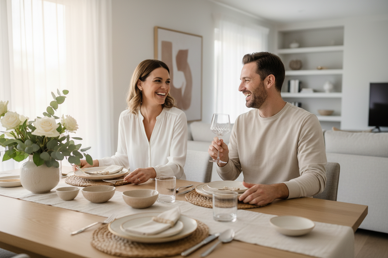 Couple Setting Dining Table